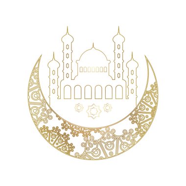 Hilal ay yıldızları ve cami illüstrasyonuyla lanlat al Qadr gecesi.