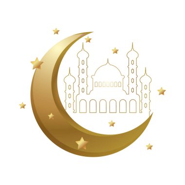 Hilal ay yıldızları ve cami illüstrasyonuyla lanlat al Qadr gecesi.