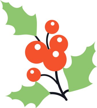 Beyaz arka planda Holly dut vektörü düz Noel.