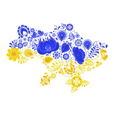 Beyaz arkaplanda Ukrayna 'nın çiçek haritası.