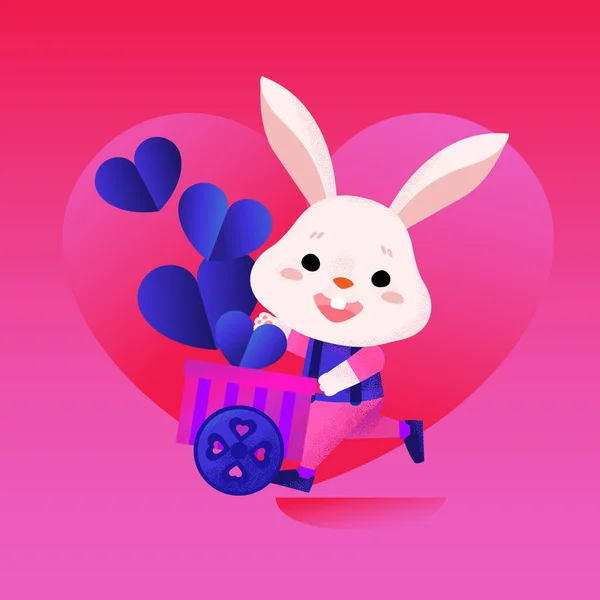 Happy Valentine Day Cute Rabbit Wearing Sweet Costume Valentine Day — Image vectorielle