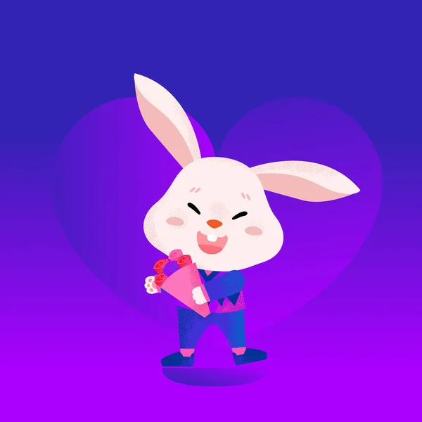 Happy Valentine Day Cute Rabbit Wearing Sweet Costume Valentine Day — Image vectorielle