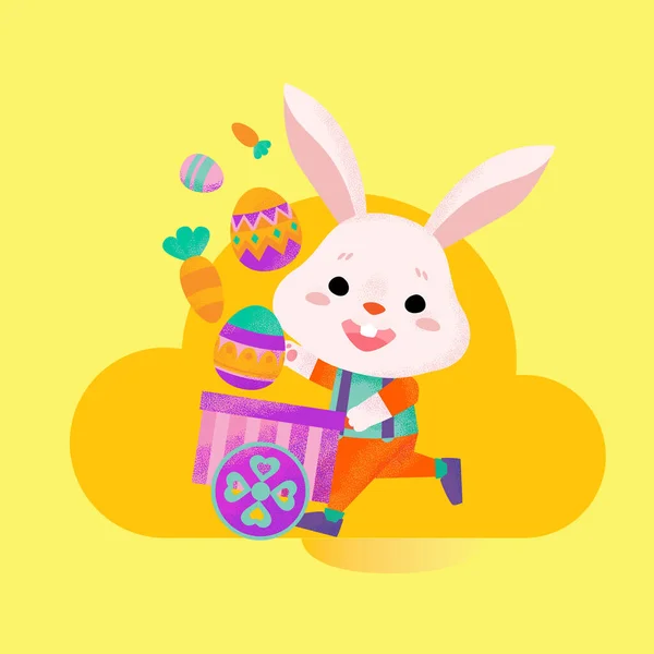 Happy Easter Day Cute Rabbit Colorful Easter Eggs — Image vectorielle