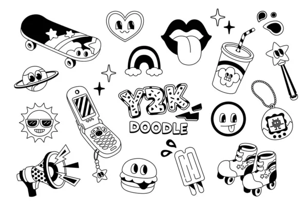 Trendy Retro Illustration Doodle Styles Y2K Doodles Color Smiley Face — Image vectorielle