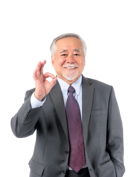 Asiático Empresário Sênior Homem Velho Com Terno Gravata Mostrando Gesto — Fotografia de Stock