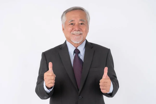 Portrait Businessman Asian Senior Man Old Man Suit Giving Thumb — Stock Photo, Image