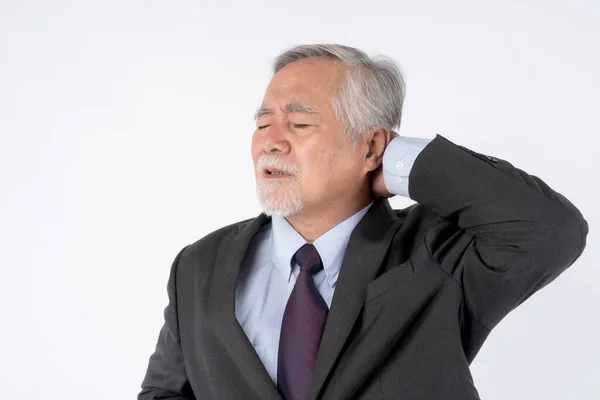 Asian Senior Man Old Man Suit Had Pain Nape His — Stock Photo, Image