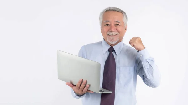 Asiatische Senior Geschäftsmann Senior Mann Alter Mann Mit Laptop Computer — Stockfoto