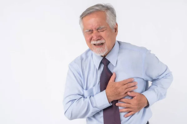 Asiatisk Senior Man Gammal Man Som Lider Svår Smärta Bröstet — Stockfoto