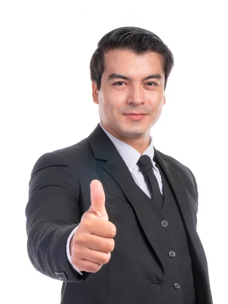 Portrait Working Asian Business Handsome Man Ware Suit Giving Thumb — Fotografia de Stock