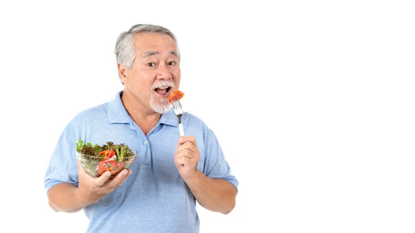 Livsstil Senior Man Känner Sig Glad Njuta Äta Kost Mat Stockfoto