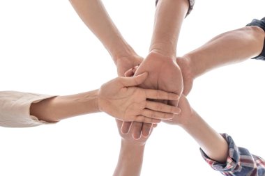 Takım çalışması el ele, bir grup insan işbirliği, işbirliği, ortaklık, destek, dostluk, iş başarısı, çeşitli takım, iş dünyası konsepti için el ele tutuşuyor.