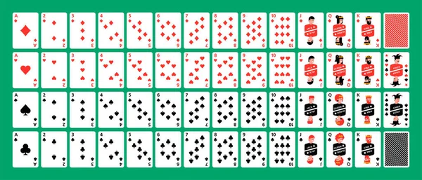 Poker Set Mit Isolierten Karten Auf Grünem Hintergrund Spielkarten Deck — Stockvektor