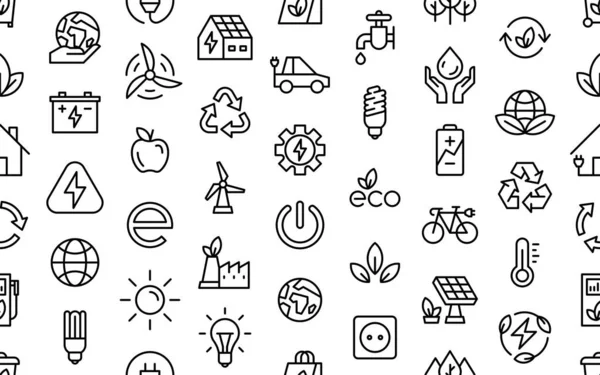 Seamless Pattern Ecology Icons Nature Icon Eco Green Icons Thin — Stock Vector