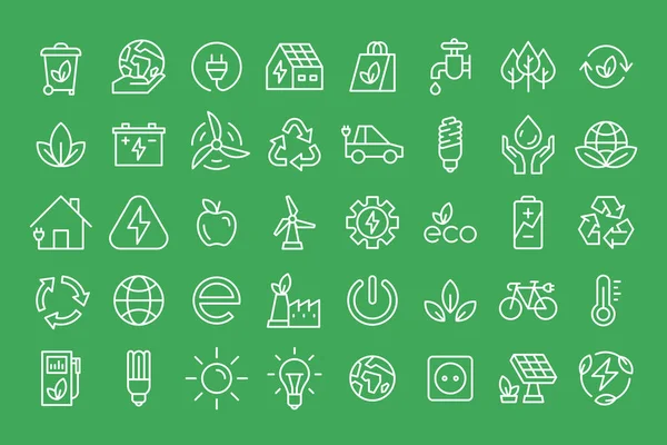Ökologie Symbole Gesetzt Natur Ikone Öko Grüne Symbole Thin Line — Stockvektor