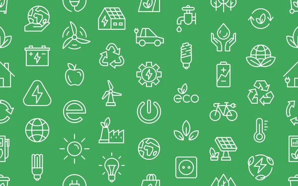 Bezproblémový Vzor Ikonami Ekologie Ikona Přírody Eco Zelené Ikony Sada — Stockový vektor