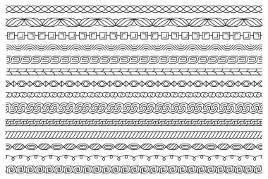 Örgü deseni. İp ve zincir seti. Braid kusursuz sınırlar. Grafiksel vektörsüz çizimler