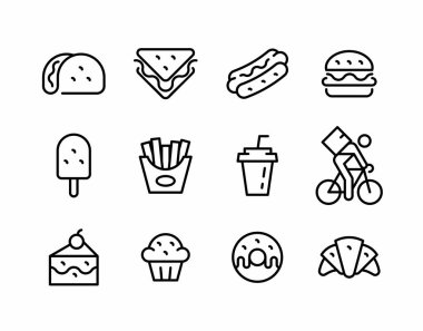 Fast Food ikonları hazır. İnce çizgi simgesi seti. İnce çizgi simgesi seti