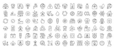 Ekoloji simgeleri ayarlandı. Doğa simgesi. Çevre yeşili simgeler. İnce çizgi simgesi seti