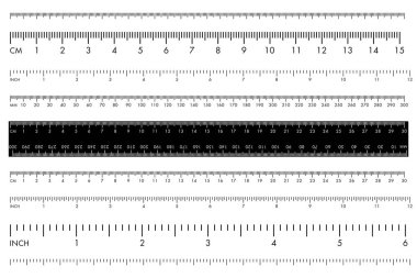 Cetvelleri, santimleri ve santimetreleri ölçüyor. beyaz arka plan üzerinde izole