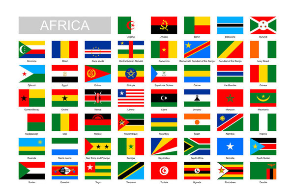 Flags of Africa. Flat element design. White isolated background