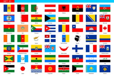 Dünyanın bayrakları. 01. Dünya Ülkeleri Ulusal Bayrakları. Alfabetik sırayla.