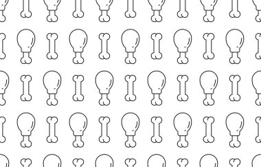 Köpek kemikleriyle kusursuz desen. Tavuk budu. Düz stil. Beyaz arkaplanda izole