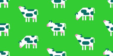 Yeşil arka planda kusursuz inek deseni. Süt günü. Düz tasarım