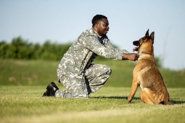 Asker ve asker köpekleri dostluklarını sürdürüyorlar..