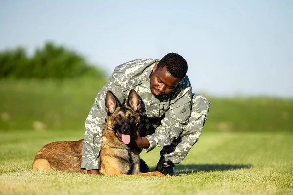 Military dog trusting his soldier companion. Building their friendship to last.