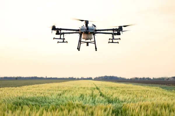Landbrug Drone Aktion Flyvende Afgrøder Felt Royaltyfrie stock-fotos