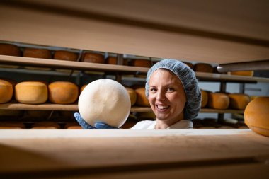 Mozarella peyniri yapmanın geleneksel bir yolu. Yüksek kaliteli peynirin üretimi.