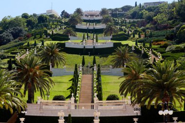 On territory of Bahai Gardens in city of Haifa, Israel. are designated UNESCO World Heritage sites as holy places and pilgrimage destinations for followers of Bahai Faith clipart