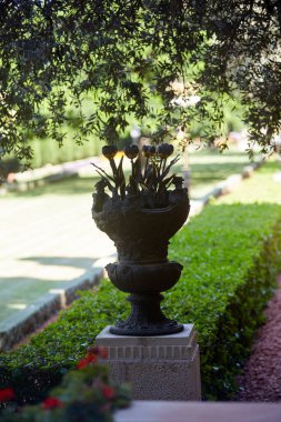 İsrail 'in Hayfa kentindeki Bahai Bahçeleri' nde. UNESCO Dünya Mirası 'na kutsal yerler ve Bahai İnancı' nın takipçileri için kutsal mekânlar ve hac merkezleri olarak atanmıştır.