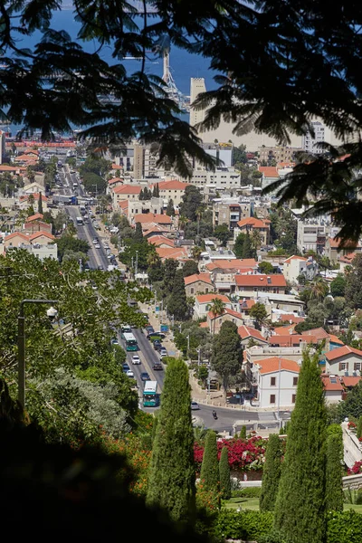 Vista Desde Bahai Gardens Hasta Ben Gurion Street Haifa Israel — Foto de Stock
