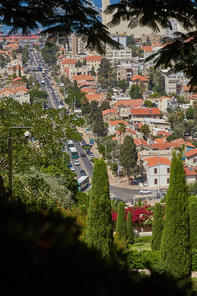 Θέα Από Τους Κήπους Bahai Έως Την Οδό Ben Gurion — Φωτογραφία Αρχείου