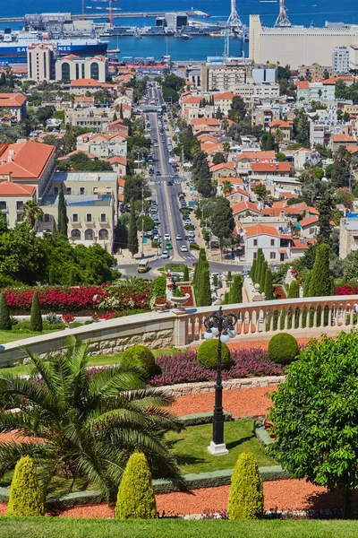 Θέα Από Τους Κήπους Bahai Έως Την Οδό Ben Gurion — Φωτογραφία Αρχείου
