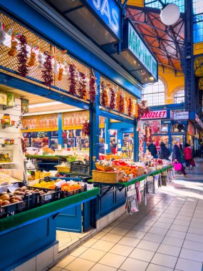 Budapest, Hungary, February 9, 2023. Overview of Great Market Hall or Central Market Hall, Market Hall I,Hungarian Nagyv s rcsarnok, is largest and oldest indoor market. open on February 15, 1897.