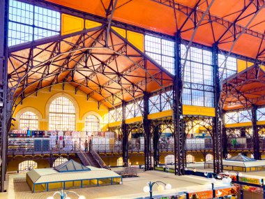 Budapest, Hungary, February 9, 2023. Overview of Great Market Hall or Central Market Hall, Market Hall I,Hungarian Nagyv s rcsarnok, is largest and oldest indoor market. open on February 15, 1897.
