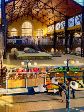 Budapest, Hungary, February 9, 2023. Overview of Great Market Hall or Central Market Hall, Market Hall I,Hungarian Nagyv s rcsarnok, is largest and oldest indoor market. open on February 15, 1897.