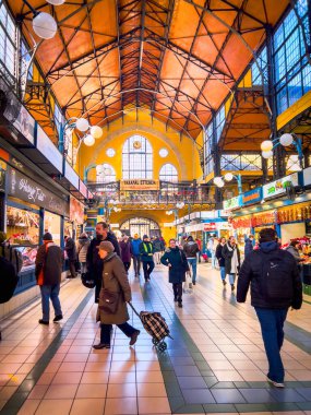 Budapest, Hungary, February 9, 2023. Overview of Great Market Hall or Central Market Hall, Market Hall I,Hungarian Nagyv s rcsarnok, is largest and oldest indoor market. open on February 15, 1897.