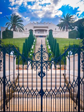 Haifa, Israel - January 3,2023:On territory of Bahai Gardens in city of Haifa, Israel.are designated UNESCO World Heritage sites as holy places and pilgrimage destinations for followers of Bahai Faith