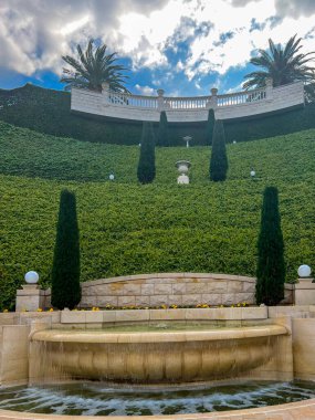 Haifa, Israel - January 3,2023:On territory of Bahai Gardens in city of Haifa, Israel.are designated UNESCO World Heritage sites as holy places and pilgrimage destinations for followers of Bahai Faith