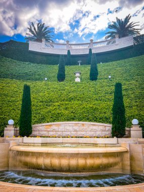 Haifa, Israel - January 3,2023:On territory of Bahai Gardens in city of Haifa, Israel.are designated UNESCO World Heritage sites as holy places and pilgrimage destinations for followers of Bahai Faith