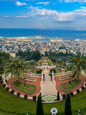 Haifa, Israel - January 3,2023:On territory of Bahai Gardens in city of Haifa, Israel.are designated UNESCO World Heritage sites as holy places and pilgrimage destinations for followers of Bahai Faith
