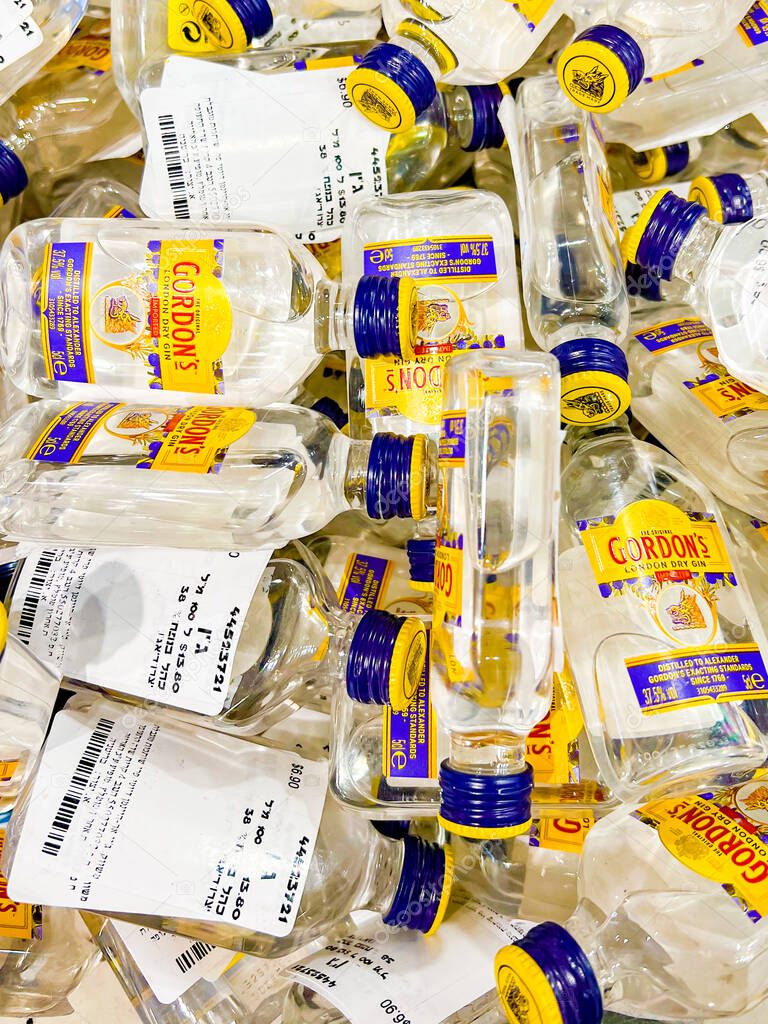 Tel Aviv, Israel, February 4, 2023. Showcase of elite alcohol dry gin