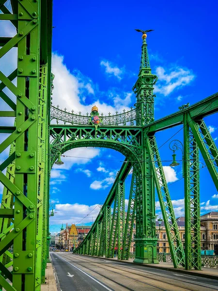 Budapešť Maďarsko Února 2023 Most Ocelové Svobody Budapešti Tramvajové Stopy — Stock fotografie