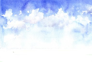 Bulutlu suluboya mavi gökyüzü. arkaplan.