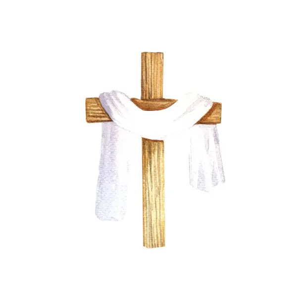 Watercolor Wooden Cross Veil Ideal Cards Prints Sovereign Printed Products — Stock Photo, Image