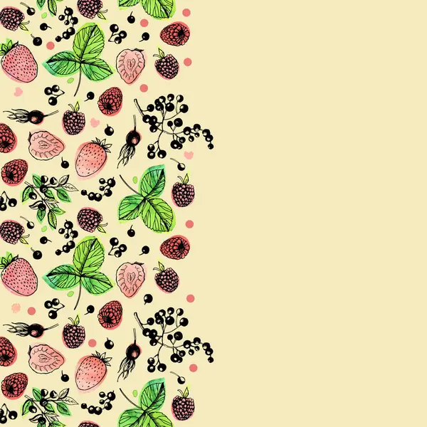 Carte Plantes Fruit Thé Illustration Dessinée Main — Image vectorielle